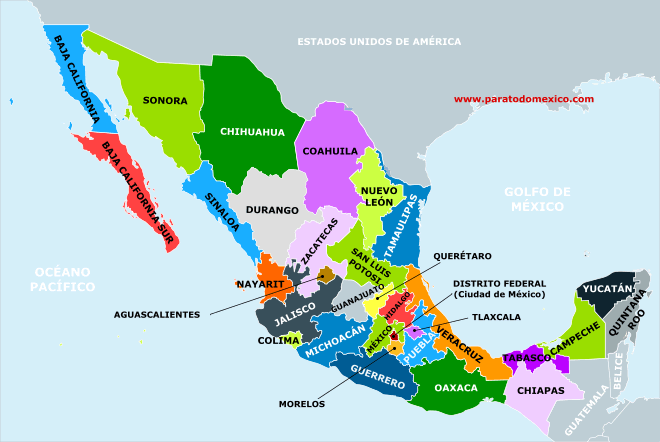 Estados y Capitales de México: mapa con los 32 Estados